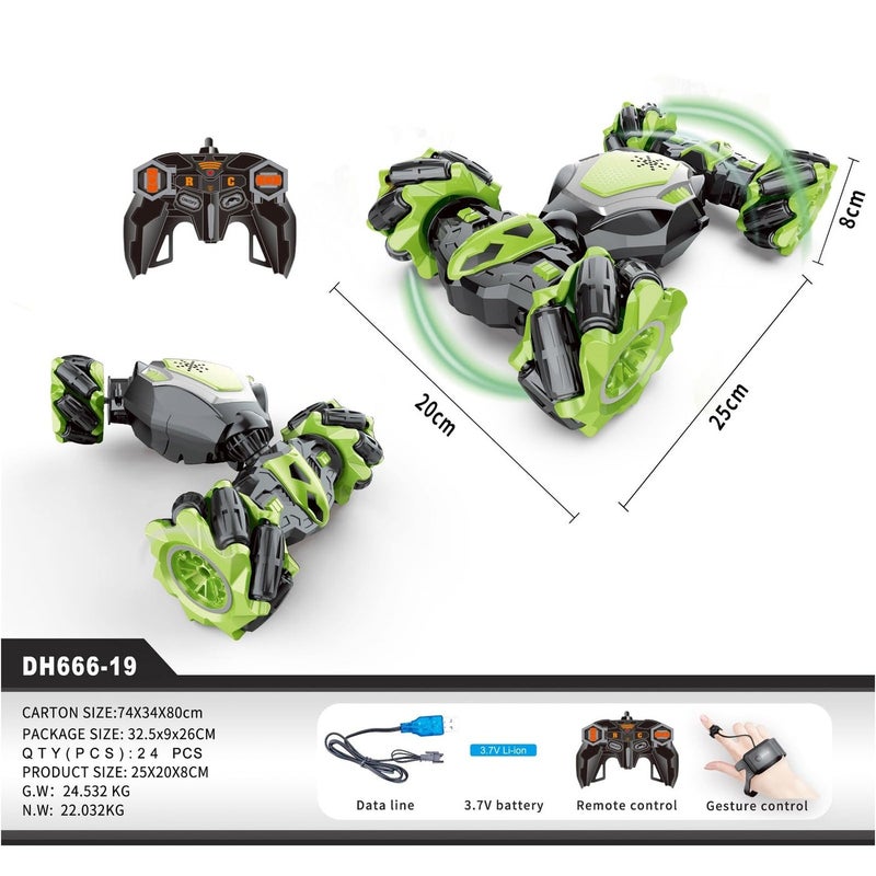 The Toys Home RC Stunt Car with Gesture Control, Double-Sided Tumbling 360° Rotation, 2.4GHz Remote Control, All-Terrain 4WD Vehicle, Rechargeable 3.7V Battery, Green, Ages 6+ (Green) - Image 2